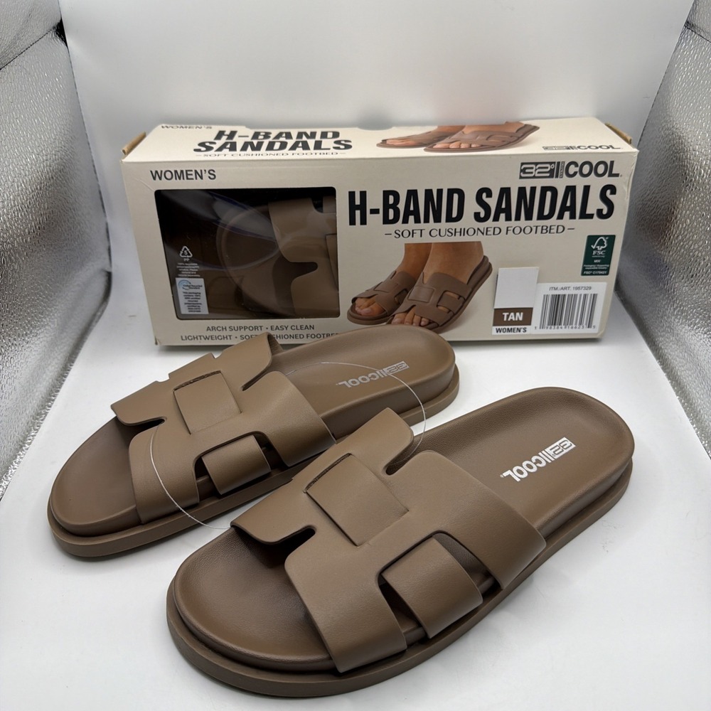 32 Degrees Womens Sandals Tan Slip-On Soft EVA Cushioned‎ Shower. Size 7. New